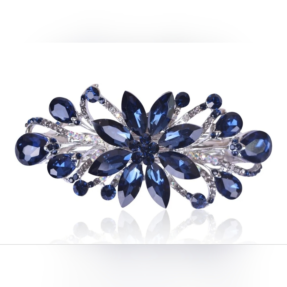 Elegant Blue Crystal Floral Hair Clip